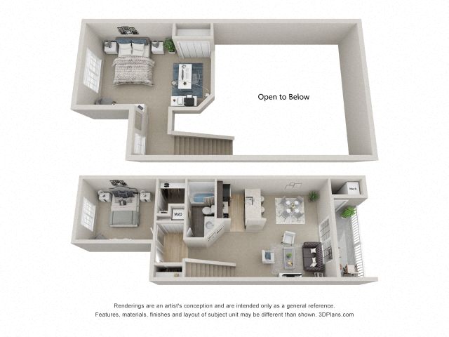 Floor plan for 2 beds, 1 bath, 950 sqft